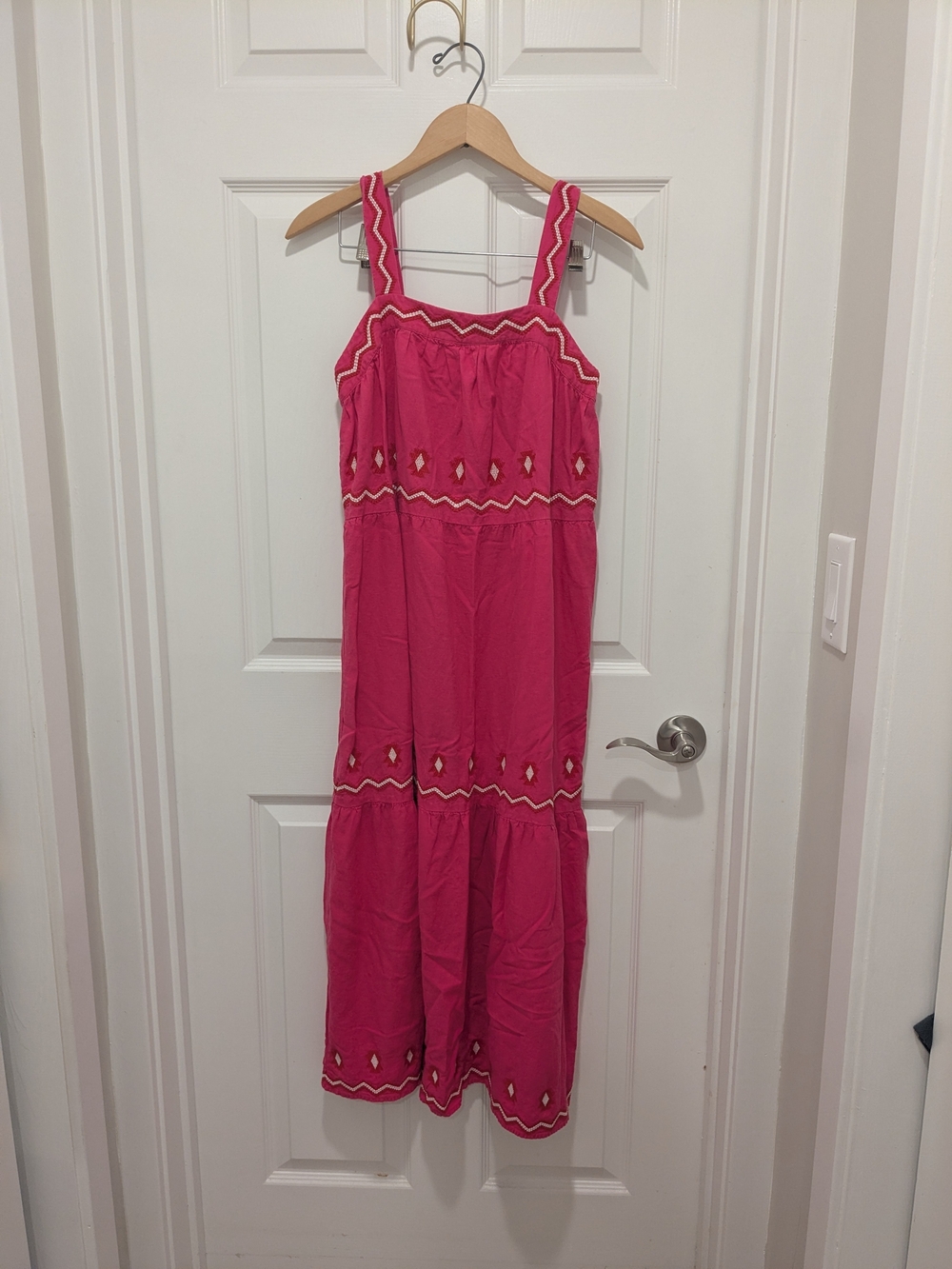 LOFT Bright Pink Embroidered Maxi Sundress
